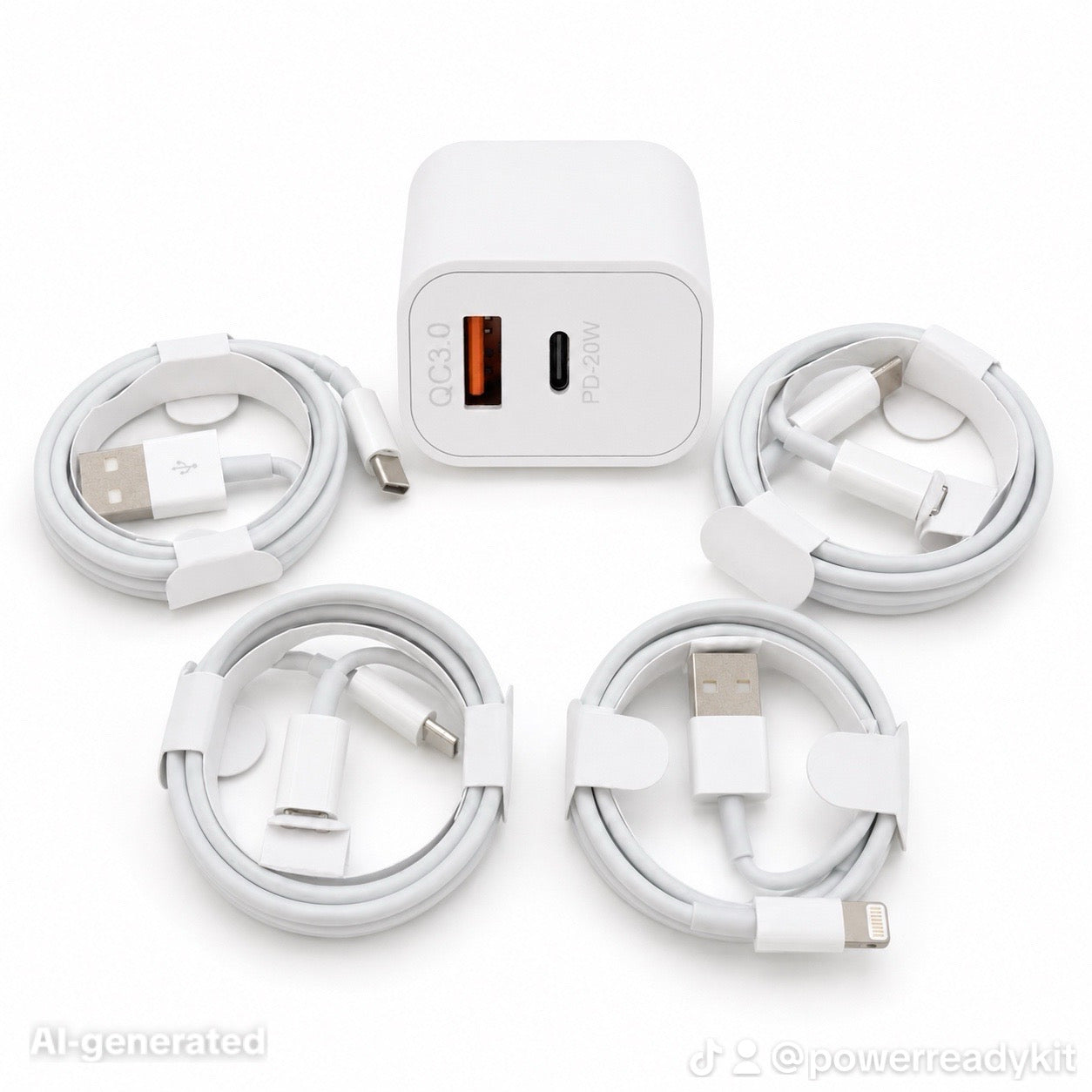 PowerReady Universal Charging Kit – 2-Port Wall Charger + 4 Cords