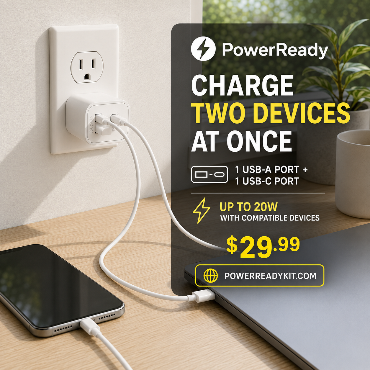 PowerReady Universal Charging Kit – 2-Port Wall Charger + 4 Cords