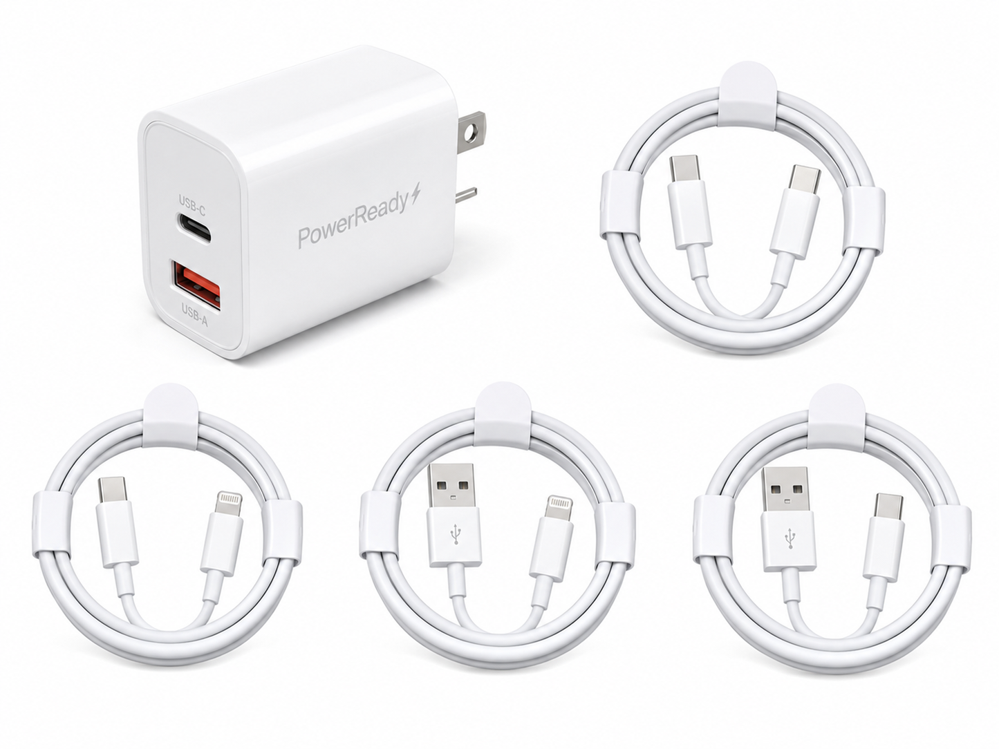 PowerReady Universal Charging Kit – 2-Port Wall Charger + 4 Cords