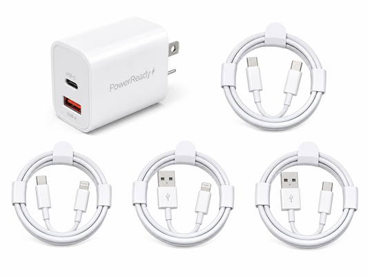 PowerReady Universal Charging Kit – 2-Port Wall Charger + 4 Cords