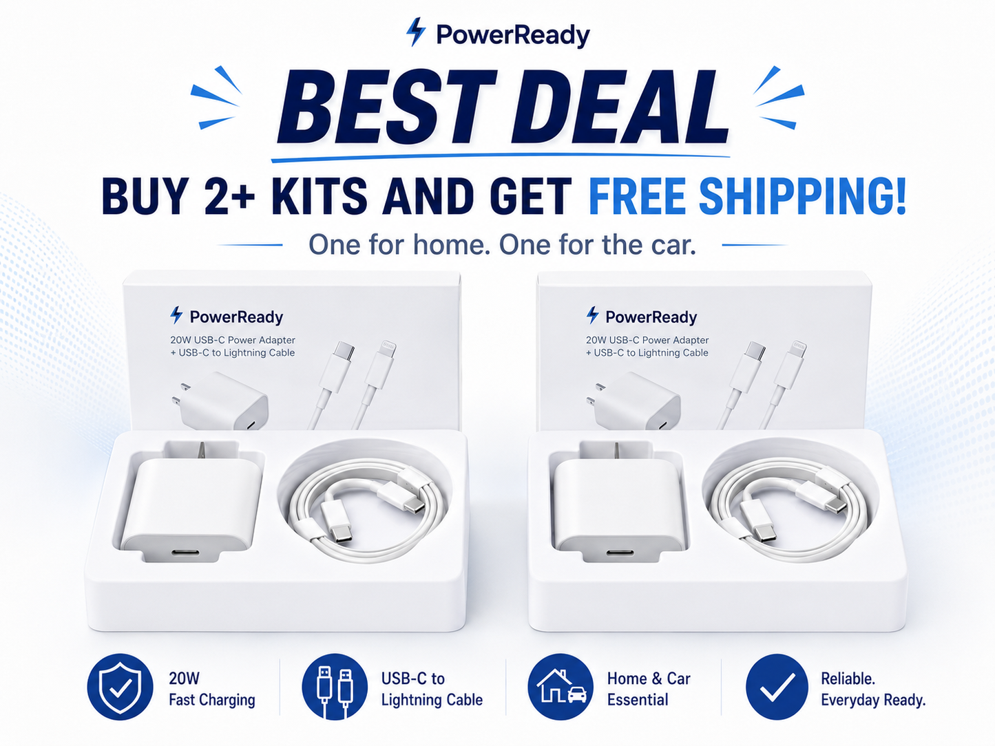 PowerReady Universal Charging Kit – 2-Port Wall Charger + 4 Cords