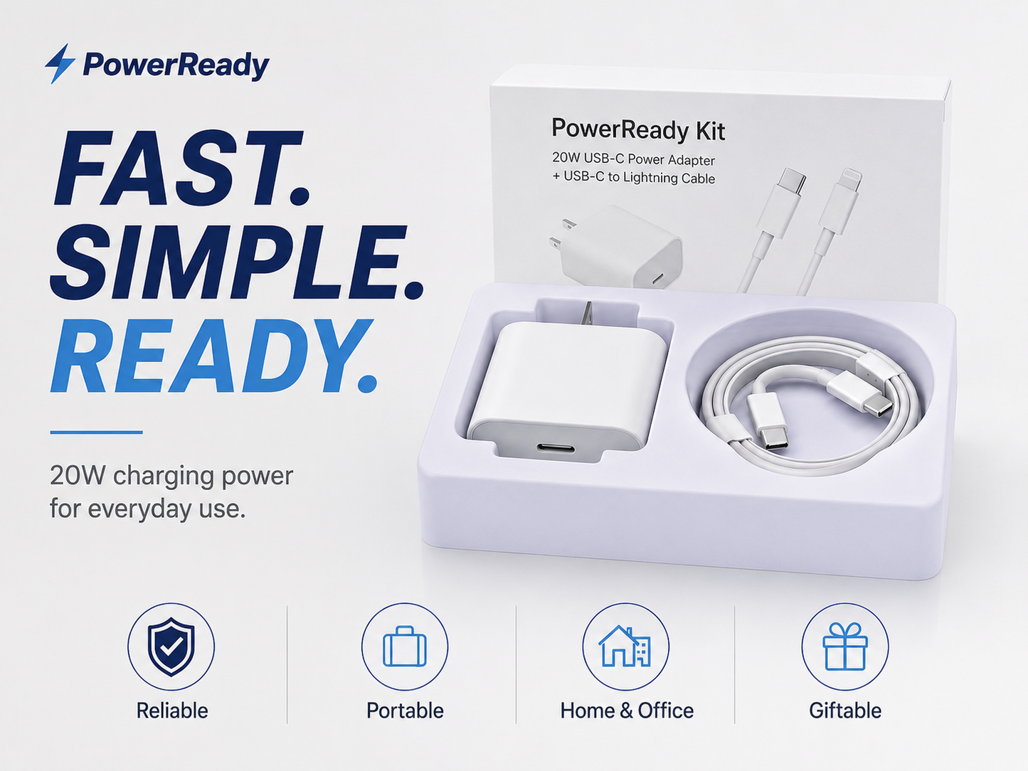 PowerReady Universal Charging Kit – 2-Port Wall Charger + 4 Cords